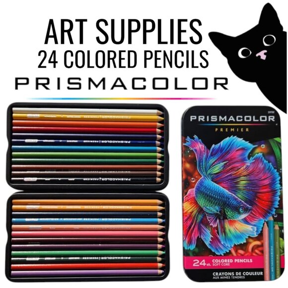 NEW Prismacolor Premier Colored Pencils Soft Core 24 Pack Art Supplies in a Tin - Picture 1 of 15